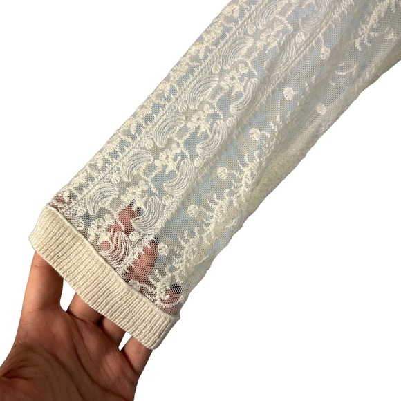 Anthropologie Knitted Knotted Surrey Pullover Top Ivory Lace Size M Casual Cozy - Picture 6 of 10